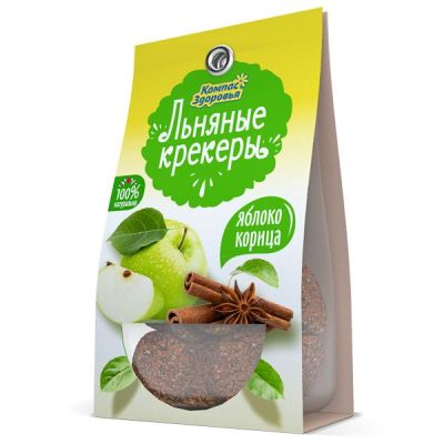Льняные крекеры со вкусом яблока и корицы Компас здоровья, 50 г